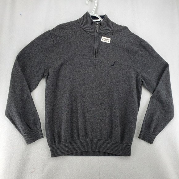 Nautica Sweater Men's 1/4 Zip Long Sleeve High Neck Pullover Sailboat Gray XL - Picture 12 of 12